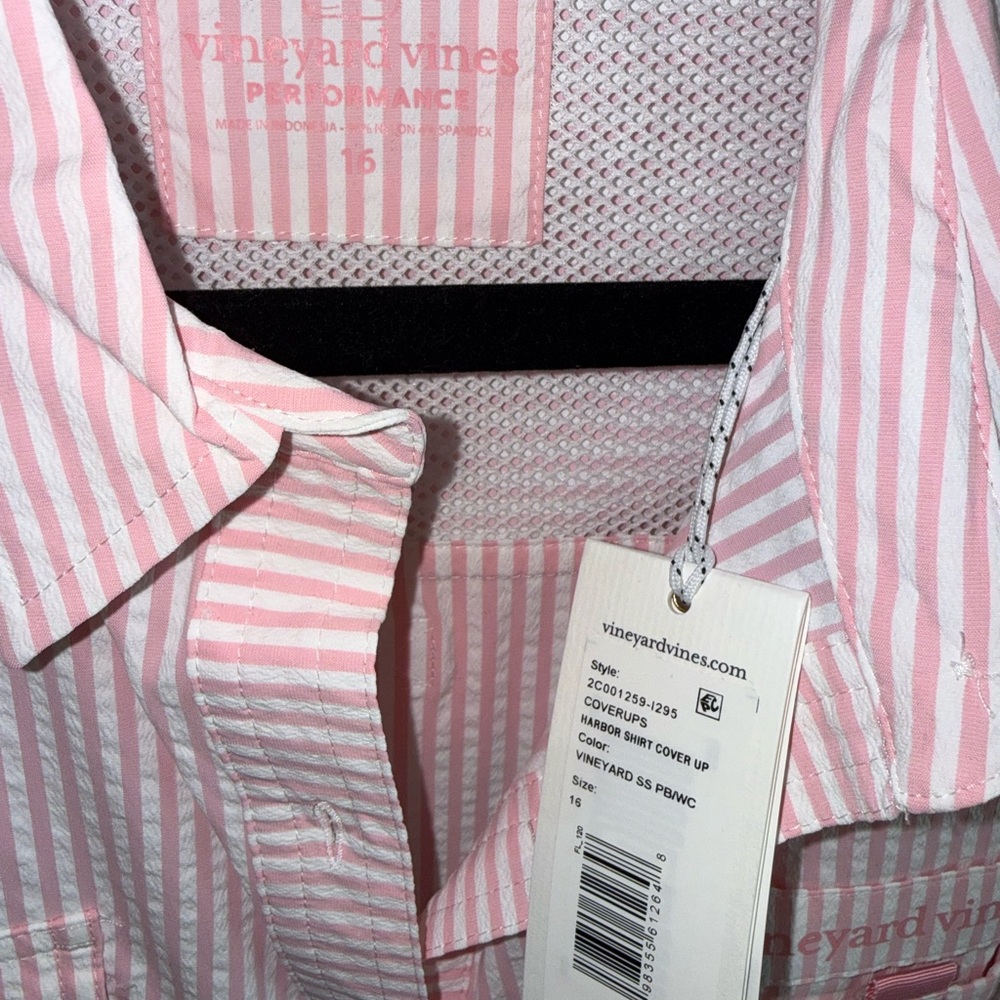 NWT- Vineyard Vines Pink Striped Harbor Button-Down Swim Coverup - Picture 11 of 11